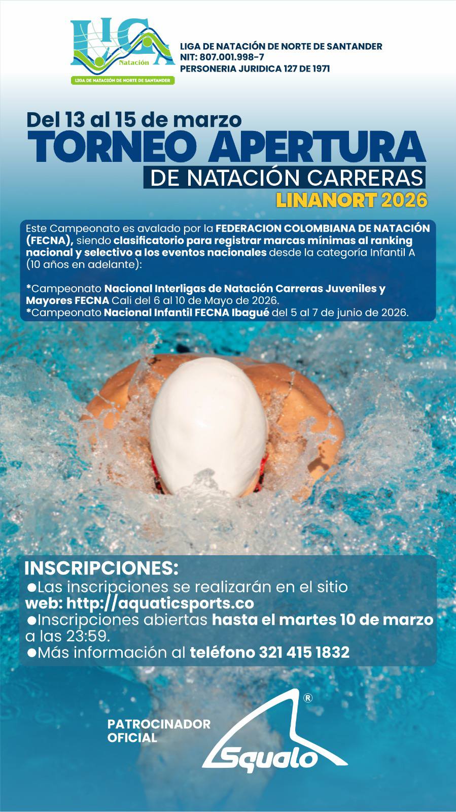 Afiche del 2026 TORNEO APERTURA DE NATACION LINANORT